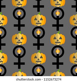 Feminist halloween seamless pattern background. Nice and beautiful vector graphic illustration