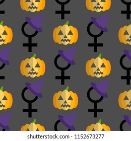 Feminist halloween seamless pattern background. Nice and beautiful vector graphic illustration