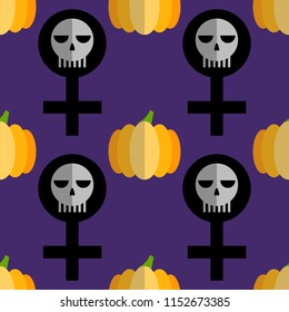 Feminist halloween seamless pattern background. Nice and beautiful vector graphic illustration