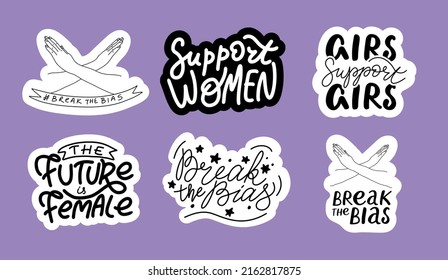 Feminist hand written sticker set Break the Bias