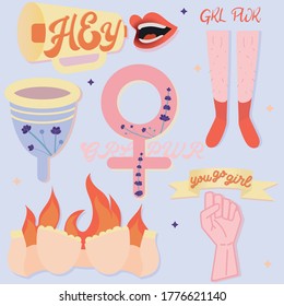 Feminist icon set girl power 