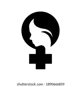 Feministische Ikone. Symbol der feministischen Bewegung. Frauensymbol mit weiblichem Gesicht. Protest und Revolution, die Feministen kämpfen. Feminismus-Aktivisten Symbol für Stärke, Gleichheit und Unruhen, Frauenrechtsunion