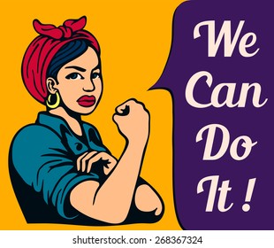 Feminist Iconic Woman Rolling Up Her Sleeves, Women's Liberation, Gender Equality, Female Power, Vintage Poster, We Can Do It!