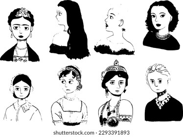 Feminist Icons pack (Frida kahlo  Sissi  Lucille Ball  Hedy Lamarr  Florence Nightingale  Jane Austen  Mata Hari  Marie Curie)
