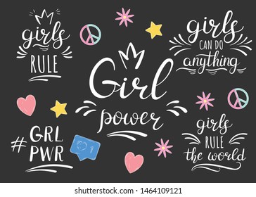 Feminist lettering. Girl power, girls rule, girls can do anything