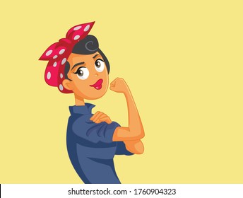 Feminist Movement Symbol Vector Character. Powerful woman showing strong arm in iconic poster  
