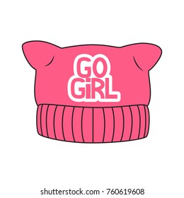 Feminist pink pussy hat. Vector illustration. Good for sticker, patch, pin or t-shirt print.