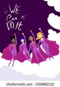 Feminist poster with four female superheroines vector image