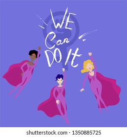 Feminist poster with three female superheroines vector image