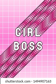 “Girl Boss“ feminist quote poster, card. Vector text illustration with pink long shade.	