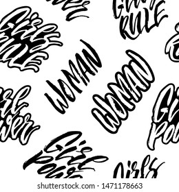 Feminist quotes: girl power, girls rule. Woman motivational slogan. Vector illustration, handwritten text. Inscription for cards, posters, t-shirts, sweatshirt. Black and white text