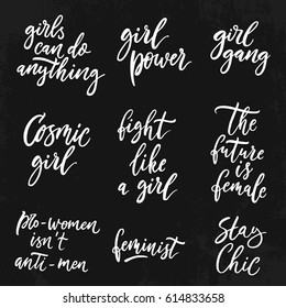 Feminist quotes set.  Woman motivational signs. Calligraphy inspirational slogans. Feminism quote. Graphic design element. Can be used as print for poster, t shirt, postcard