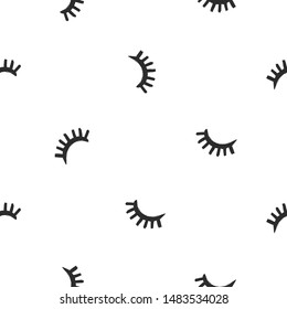 Feminist seamless with close eye lashes. Feminism pattern. Black elements on white background. Woman textile design. Female hand drawn brush graphic. Vector illustration. Girl power concept.