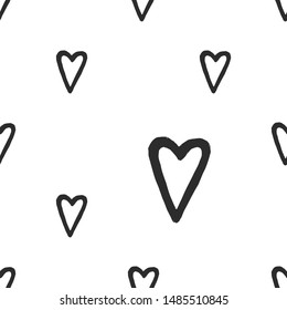 Feminist seamless with heart. Feminism pattern. Black elements on white background. Woman textile design. Female hand drawn brush graphic. Vector illustration. Girl power concept.