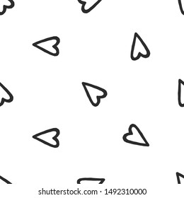 Feminist seamless with heart. Feminism pattern. Black elements on white background. Woman textile design. Female hand drawn brush graphic. Vector illustration. Girl power concept.