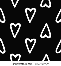 Feminist seamless with heart. Feminism pattern. Black elements on white background. Woman textile design. Female hand drawn brush graphic. Vector illustration. Girl power concept.