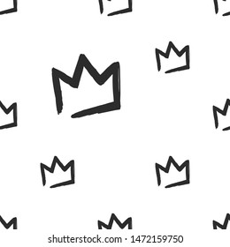 Feminist seamless with simple crown. Feminism pattern. Black elements on white background. Woman textile design. Female hand drawn brush graphic. Vector illustration. Girl power concept.