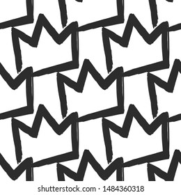 Feminist seamless with simple crown. Feminism pattern. Black elements on white background. Woman textile design. Female hand drawn brush graphic. Vector illustration. Girl power concept.
