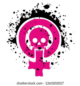feminist sign with skull, grunge vintage design t shirts