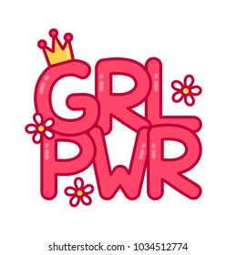 Feminist slogan girl power. Vector flat cartoon illustration icon. Print design for t-shirt, card. Isolated on white background 