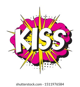 feminist slogan 'kiss' in retro pop art style in comic speech bubble on white background. vector vintage illustration for banner, poster, t-shirt, etc. easy to edit and customize. eps 10