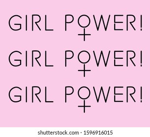 Feminist slogan line art illustration for pins, patches, stickers. Motivational phrase "Girl power" with venus sign.