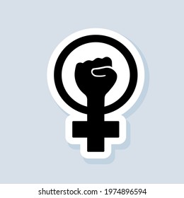 Feminist sticker, logo, icon. Vector. Girl power icon. Woman's hand with fist. Symbol of feminist movement icon outline. Vector on isolated background. EPS 10