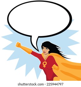 Feminist super hero with empty speech bubble EPS 10 vector