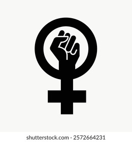 Feminist symbol with a raised fist inside a female gender sign. Empowerment and strength. Feminist icon for gender equality and empowerment. Simple icon vector element. Symbol and hand.