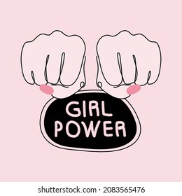 Feminist vector illustration femail fist and lettering GIRL POWER