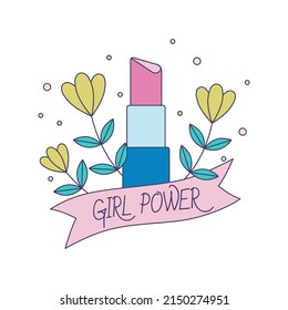 Feminist vector sticker Girl Power. Female movement badge with inspirational quote. Women empowerment concept illustration.
