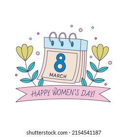 Feminist vector sticker Happy Women's Day. Female movement badge with inspirational quote. International Women's Day concept illustration.