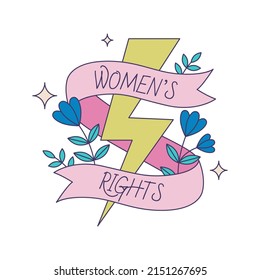 Pegatina vectorial feminista Derechos de la mujer. Insignia del movimiento femenino con una cita inspiradora. Ilustración del concepto de empoderamiento de la mujer.