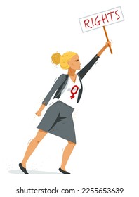 Feminist woman activist struggles for rights vector illustration isolated, social justice warrior, girl power.