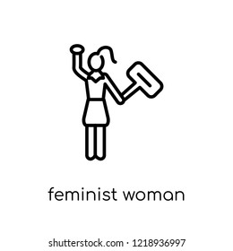 Feminist Woman icon. Trendy modern flat linear vector Feminist Woman icon on white background from thin line Ladies collection, editable outline stroke vector illustration