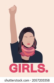 Feminist woman raised up clenched fist. Feminism concept design with girl power symbol. Flat vector illustration for International Women's day - Shutterstock ID 2057203358