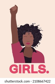 Feminist Woman Raised Up Clenched Fist. Feminism Girl Power Symbol  In Flat Vector Illustration For International Women Day