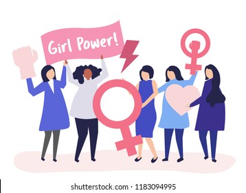 Feminists Supporting Gender Equality Peaceful Rally Stock Vector ...