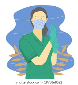 femla doctor wear 
green clothes. illustration vector flat design