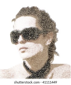 Femme fatale. Woman portrait made from letters. ABC woman.