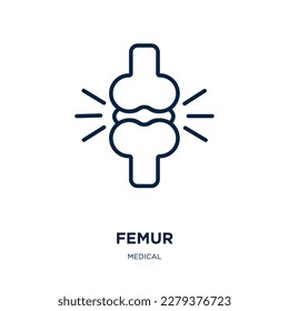 femur icon from medical collection. Thin linear femur, joint, skeleton outline icon isolated on white background. Line vector femur sign, symbol for web and mobile