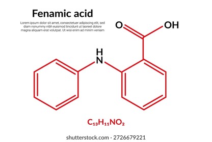 Fenaminsäure, organische Verbindung, Formel der Molekülstruktur, geeignet für den Unterricht oder für den Inhalt der Chemie. Vektorgrafik