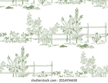 fence bamboo japanese chinese design sketch ink paint style seamless