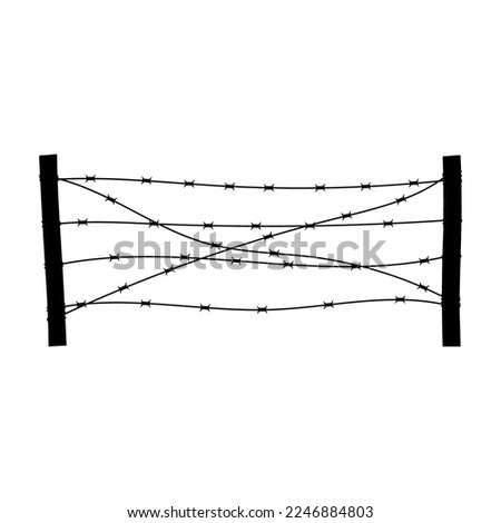 Fence with barbed wire icon. Black silhouette. Horizontal front side view. Vector simple flat graphic illustration. Isolated object on a white background. Isolate.