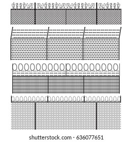 Fence with barbed wire set. Vector.