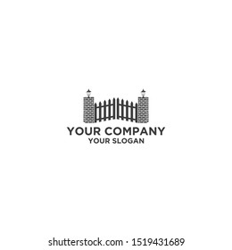 Fence with Brick and Lamp Logo Design vector