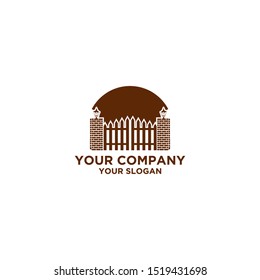 Fence with Brick and Lamp Logo Design vector