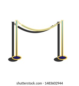 Fence from chainc sign. Blue icon with gold contour with dark gray shadow at white background. Illustration.