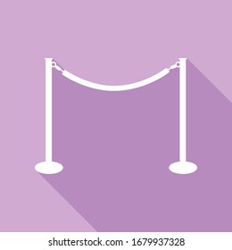 Fence from chainc sign. White Icon with long shadow at purple background. Illustration.