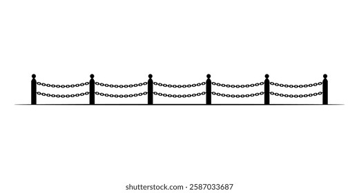Fence with chains icon. Fencing. Black silhouette. Horizontal front view. Vector simple flat graphic illustration. Isolated object on white background. Isolate.